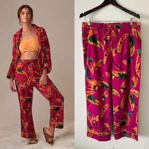 Farm Rio x Anthropologie Feather Pajama Bottoms Magenta Sz L